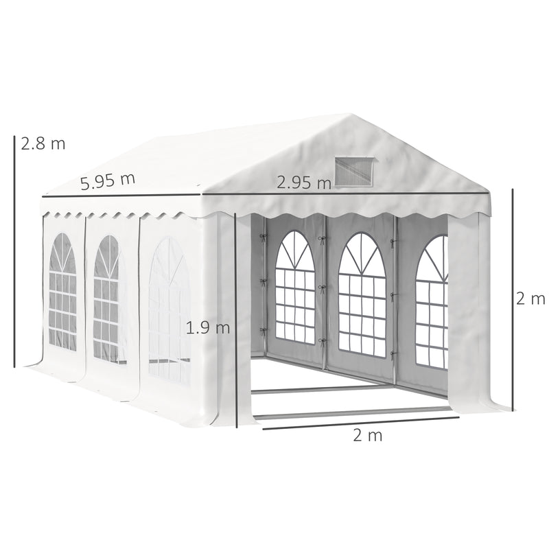 6 x 3 m Gazebo Canopy Party Tent with 4 Removable Side Walls and Windows for Outdoor Event, White