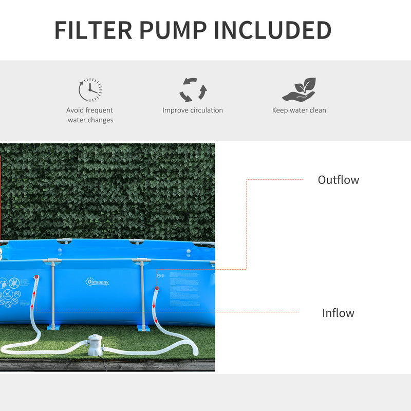 Steel Frame Pool with Filter Pump and Filter Cartridge Rust and Reinforced Sidewalls Resistant Above Ground Pool Blue 315 x 225 x 75cm by Outsunny