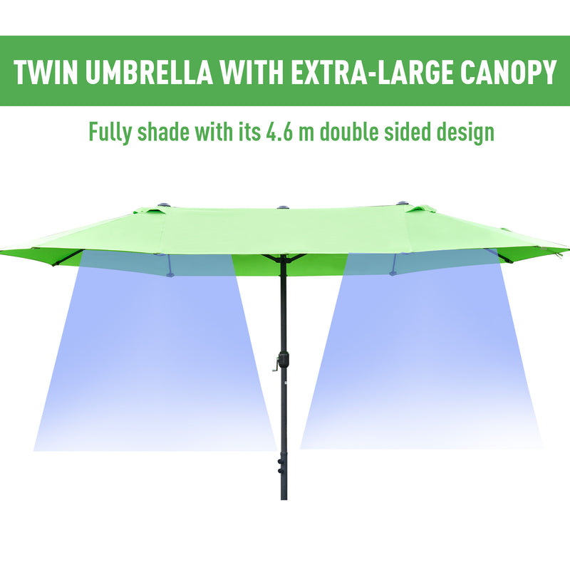 4.6m Garden Parasol Double-Sided Sun Umbrella Patio Market Shelter Canopy Shade Outdoor with Cross Base – Green