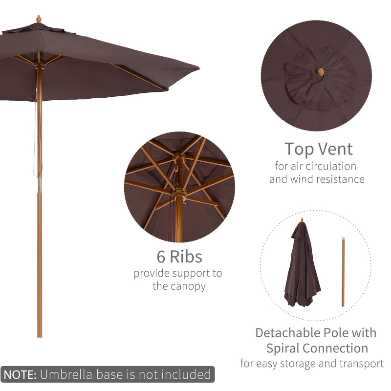 2.5m Wood Wooden Garden Parasol Sun Shade Patio Outdoor Umbrella Canopy New(Coffee)