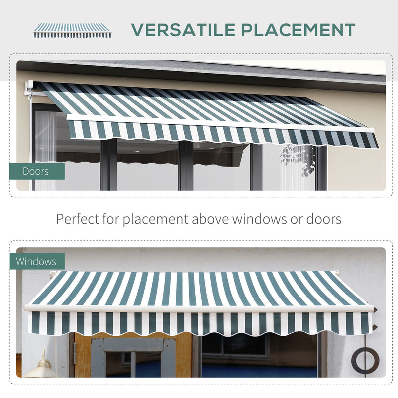 2.5m x 2m Garden Patio Manual Awning Canopy Sun Shade Shelter Retractable with Winding Handle Green White