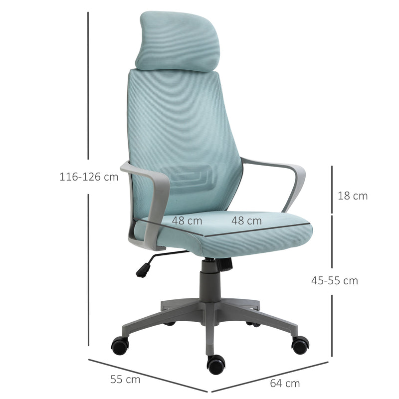 Ergonomic Office Chair w/ Wheel, High Mesh Back, Adjustable Height Home Office Chair - Blue