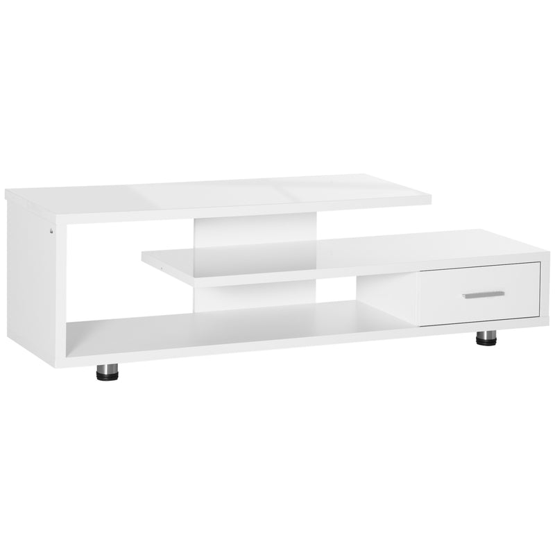 High Gloss TV Unit for TVs up to 45", Modern TV Cabinet with Storage Shelf and Drawer, Entertainment Unit for Living Room Bedroom, White