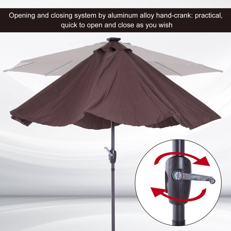 Umbrella Parasol 24 Solar LED-Brown/Coffee