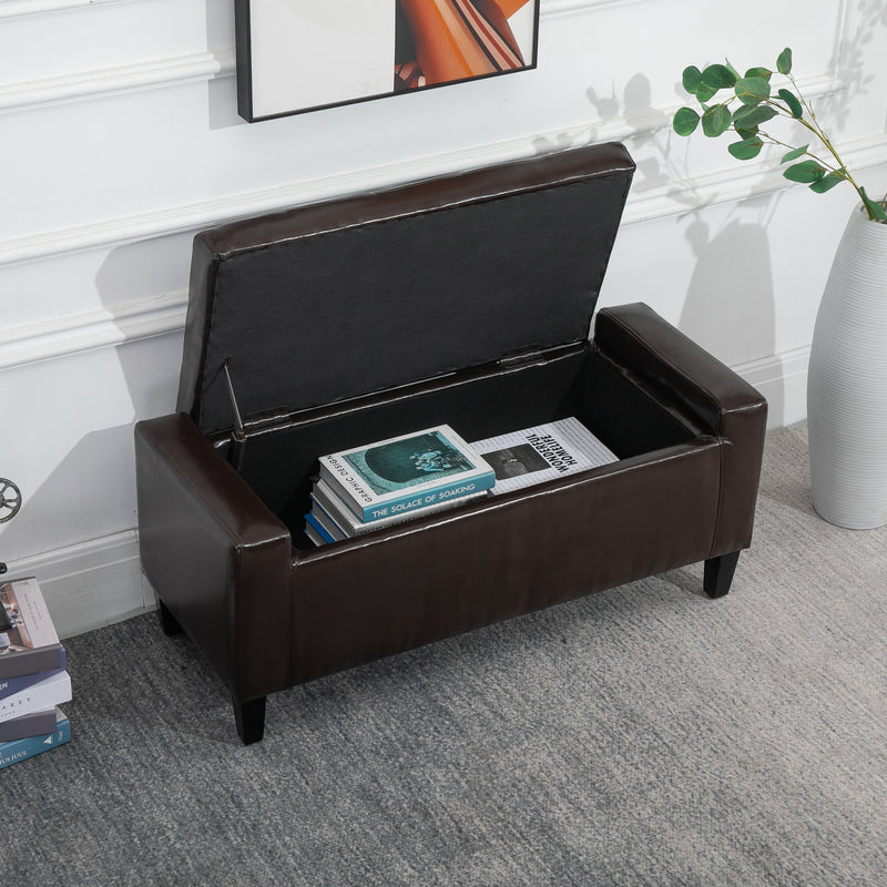 PU Leather Upholstered Lift-Top Tufted Ottoman Brown