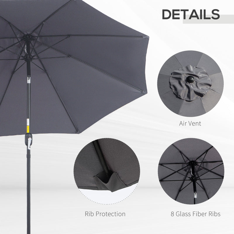 2.7M Garden Parasol, Patio Sun Umbrella, Tilt Shade Shelter Canopy, Aluminium Frame, Charcoal Grey