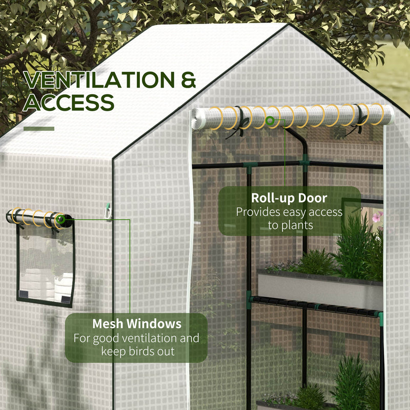 Greenhouse Cover Replacement Walk-in PE Hot House Cover with Roll-up Door and Windows, 140 x 73 x 190cm, White
