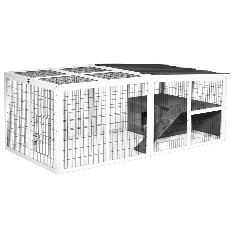Indoor Outdoor Wooden Guinea Pigs Hutches Small Rabbits Hutches Pet Run Cover, with Hinge roof and Water-repellent Paint, Grey