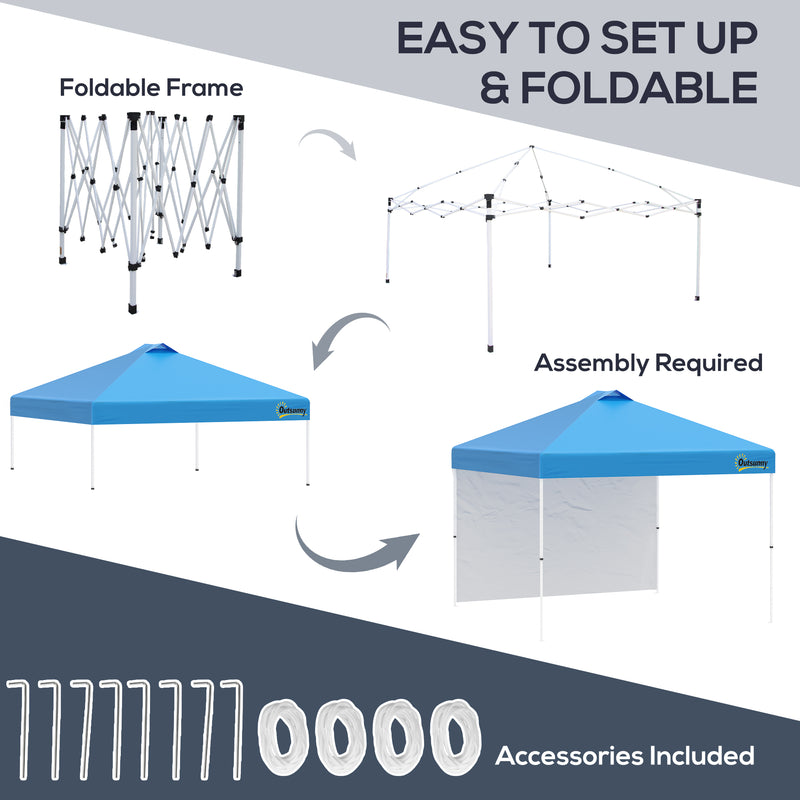 3x(3)M Pop Up Gazebo Tent with 1 Sidewall, Roller Bag, Adjustable Height, Event Shelter Tent for Garden, Patio, Blue