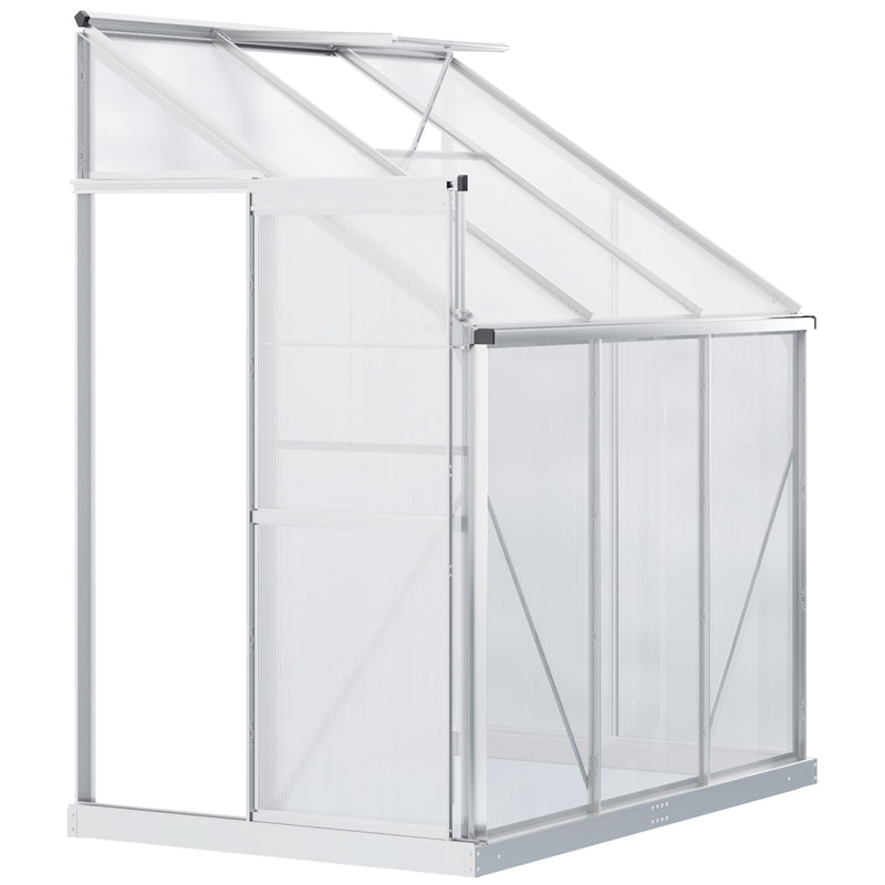 Walk-In Greenhouse Lean to Wall Greenhouse Garden Heavy Duty Aluminium Polycarbonate with Roof Vent for Plants, 192 x 127 x 220 cm