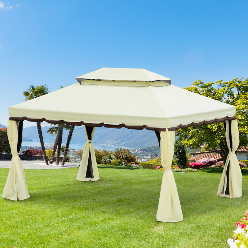 3 x 4 m Aluminium Metal Gazebo Marquee Canopy Pavilion Patio Garden Party Tent Shelter with Nets and Sidewalls - Cream White