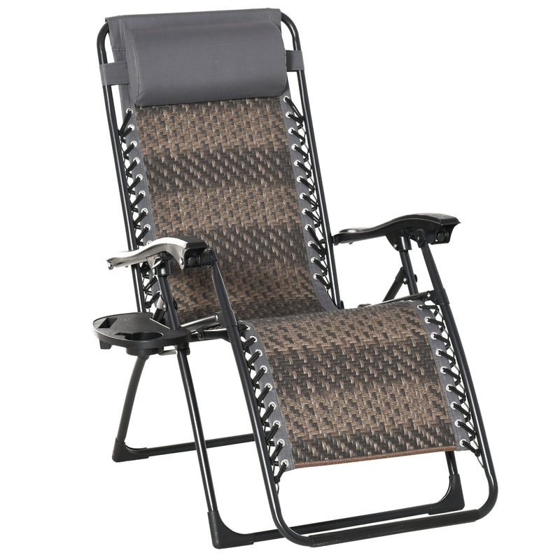 Outdoor Zero Gravity Folding Sun Lounge Chair with Headrest, Recliner Chair w/ Cup and Phone Holder for Garden, Balcony, Deck, Grey