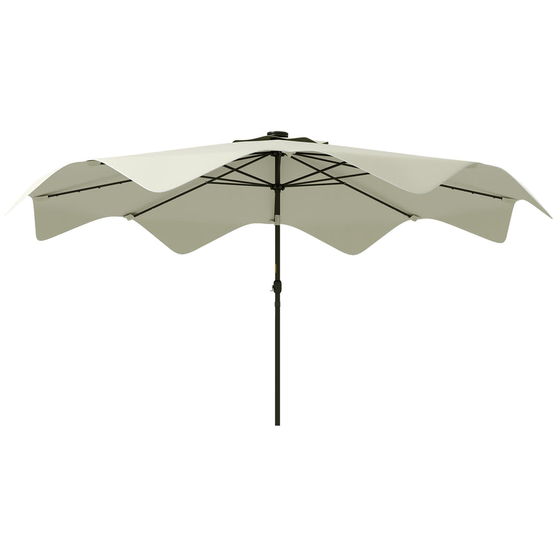 Solar Patio Umbrella with LED and Tilt, Outdoor Market Table Umbrella Parasol with Crank, 3 x 3 (m), Cream White