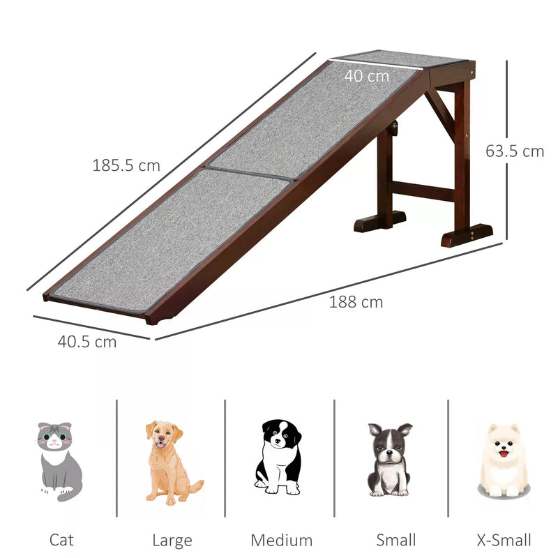 Pet Ramp for Dogs Non-slip Carpet Top Platform Pine Wood 188 x 40.5 x 63.5, Brown, Grey