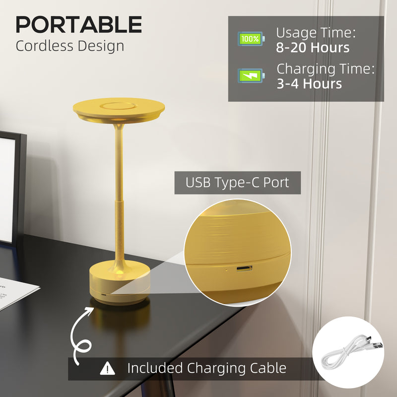 Cordless Table Lamp, Touch LED Desk Lamp with 4000mAh Rechargeable Battery, 3 Colour, for Bedroom Living Room, Gold Tone