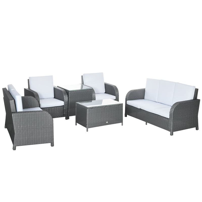 7 Seater Outdoor Rattan Garden Furniture Sets with Wicker Sofa, Reclining Armchair and Glass Table, Grey