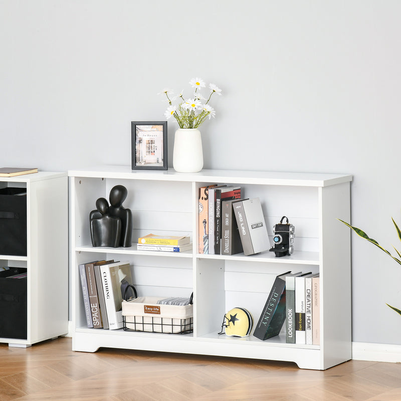 Simple Modern 4-Compartment Low Bookcase 2-Tier w/ Moving Shelves Cube Display Storage Unit Home Office Living Room Furniture White