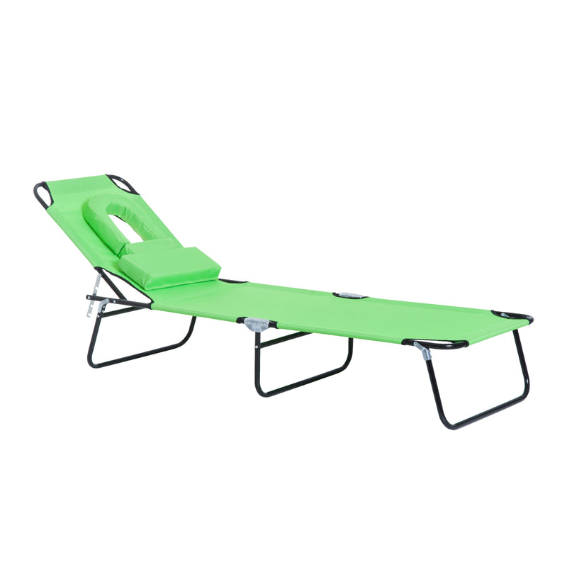 Sun Lounger Foldable Reclining Chair with Pillow and Reading Hole Garden Beach Outdoor Recliner Adjustable Green