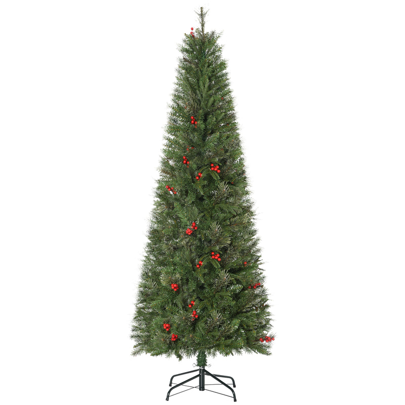 Pencil Artificial Christmas Tree with Realistic Branches, Red Berries, Auto Open, Green