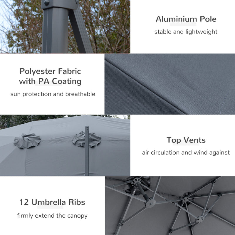 4.5 m Patio Cantilever Roma Parasol, Large Double-Sided Rectangular Garden Umbrella with Crank Handle, 360° Cross Base for Bench, Outdoor