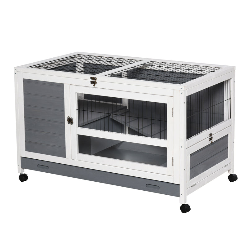 Wooden Guinea Pigs Hutches Elevated Pet Bunny House Rabbit Cage with Slide-Out Tray Indoor Grey