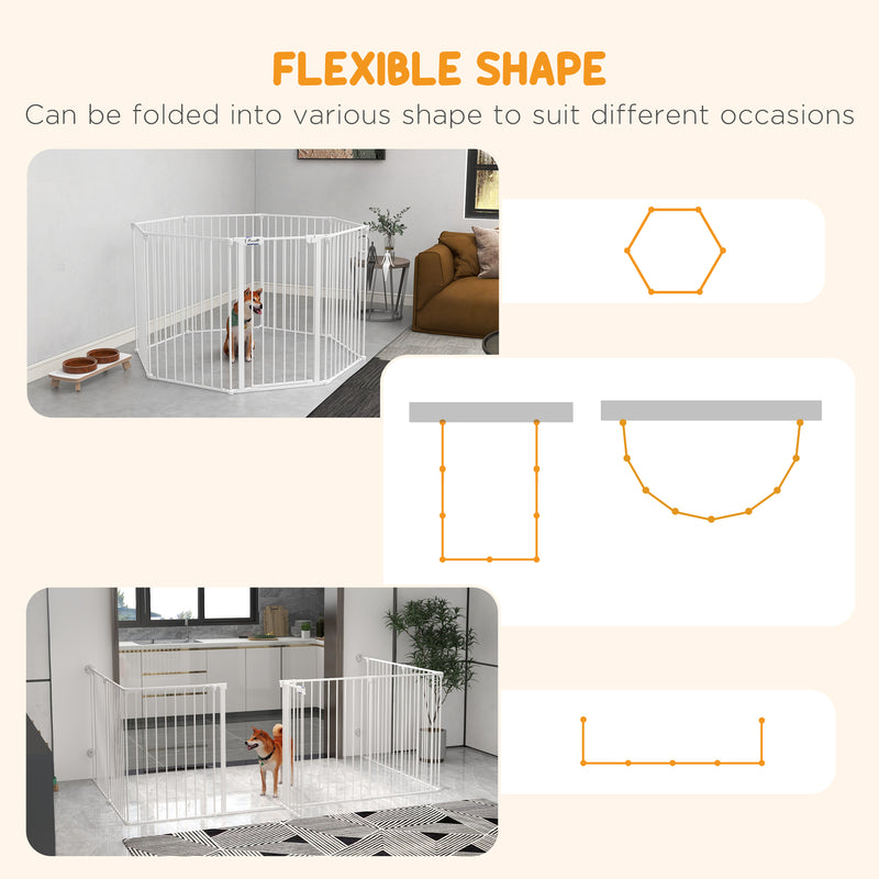 2-In-1 Multifunctional Dog Pen and Safety Pet Gate, 8 Panel Dog Playpen w/ Double-locking Door, Foldable Dog Barrier for Medium Dogs