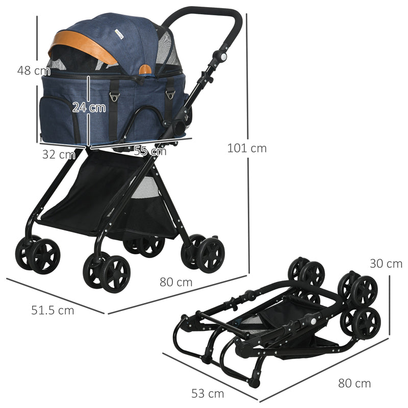 Oxford Cloth 2-in-1 Convertible Pet Stroller Pushchair Blue/Orange