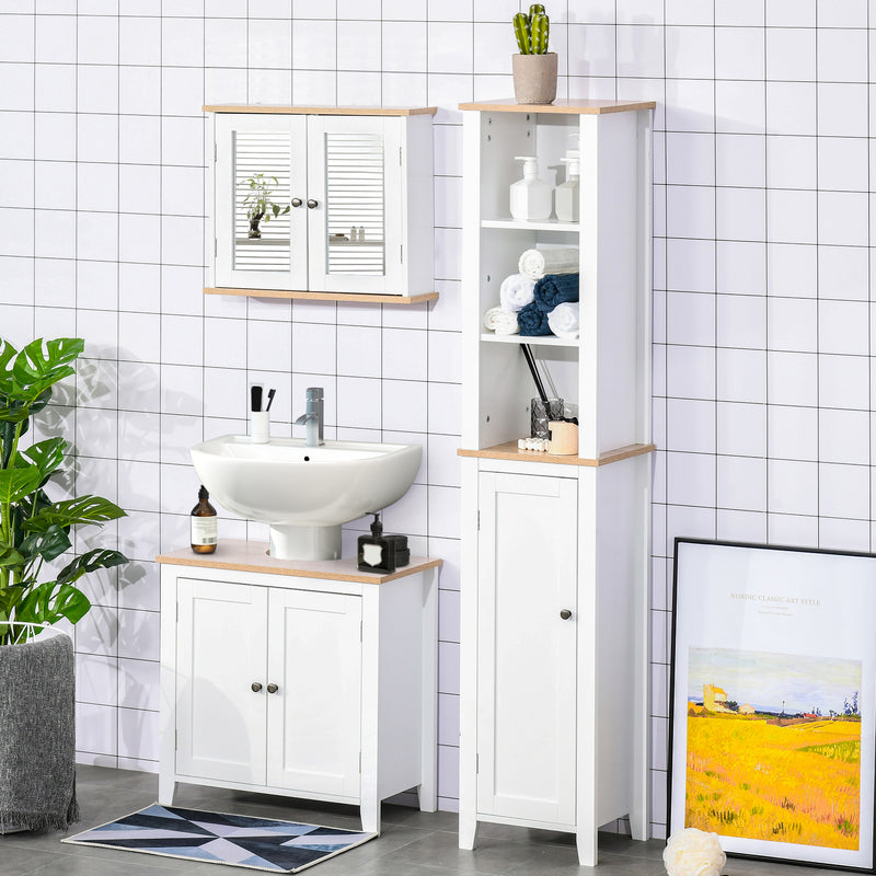 Bathroom Sink Cabinet, with 2 Doors Pedestal Under Sink Design, Space Saver Organizer Freestanding with Internal Adjustable Shelf, White