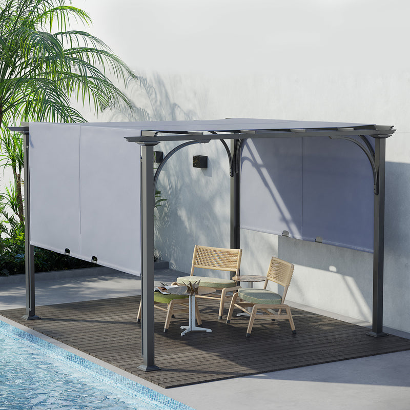 3 x 3(m) Garden Pergola, Outdoor Retractable Pergola Gazebo with Adjustable Canopy, Sun Shade Patio Canopy Shelter, Grey