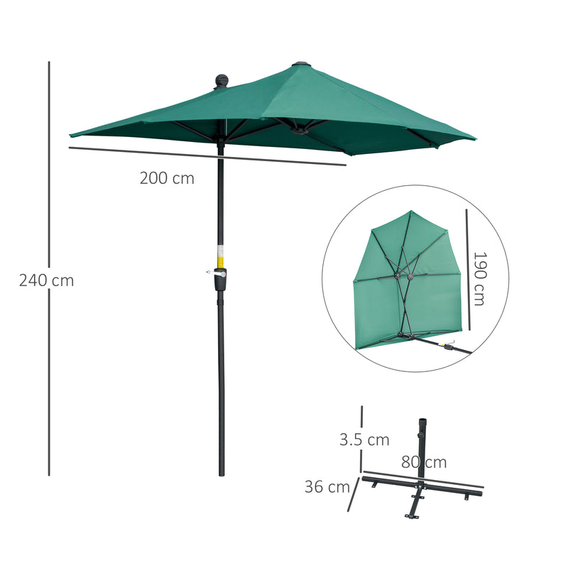 2m Half Parasol Market Umbrella Garden Balcony Parasol with Crank Handle, Cross Base, Double-Sided Canopy, Dark Green