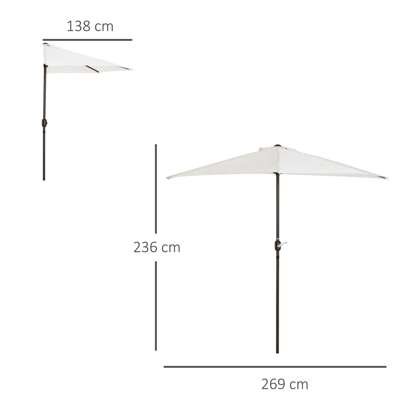 2.7m Balcony Half Parasol 5 Steel Ribs Construction Garden Outdoor Umbrella Cream White