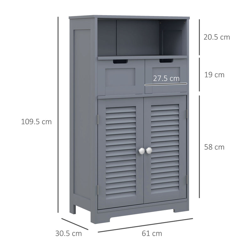 Bathroom Cabinet with Drawers, Bathroom Storage Cabinet with Louvred Doors, Open Compartment and Adjustable Shelf for Washroom, Grey