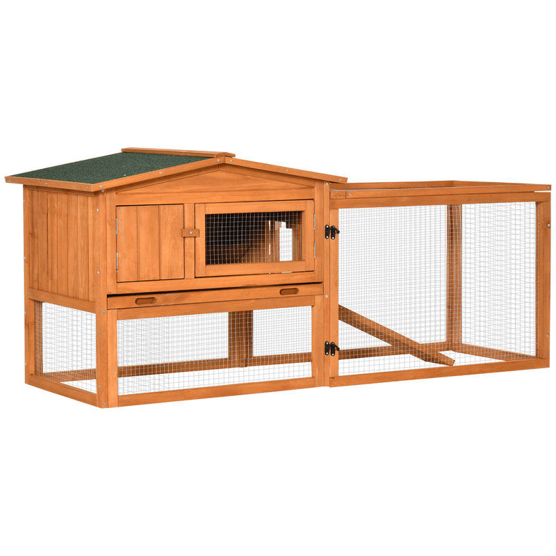 Rabbit Hutch and Run Outdoor Bunny Cage Wooden Guinea Pig Hide House with Sliding Tray, Hay Rack, Ramp, 156 x 58 x 68cm