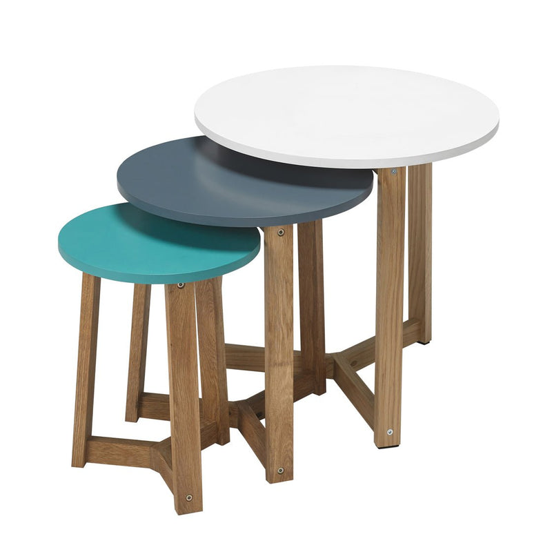 Jasper Nest Of Tables Solid Oak-Funky Coloured Tops - Bedzy Limited Cheap affordable beds united kingdom england bedroom furniture