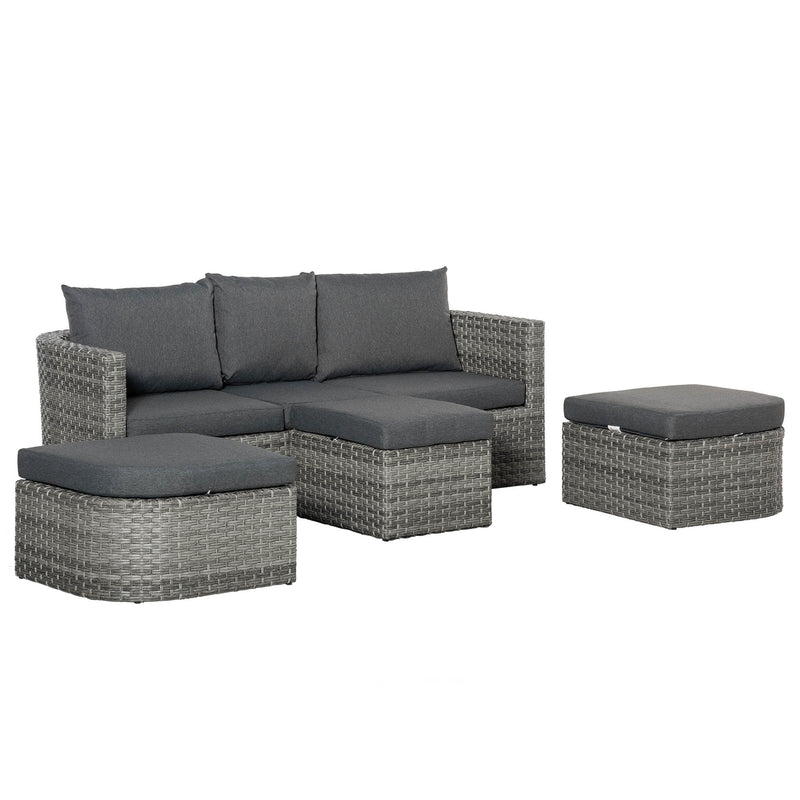 5-Seater Outdoor PE Rattan Sofa Set, Patio Wicker Conversation Double Chaise Lounge Furniture Set w/ Side Table, Large Daybed, Mixed Grey