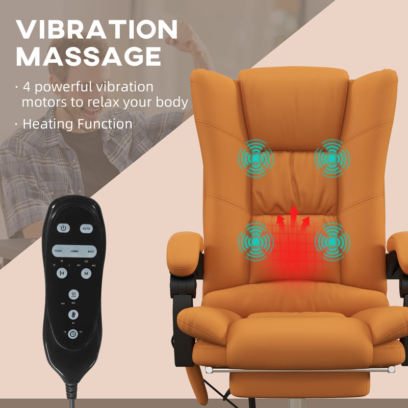 Vibration Massage Office Chair with Heat, PU Leather Computer Chair with Footrest, Armrest, Reclining Back, Light Brown