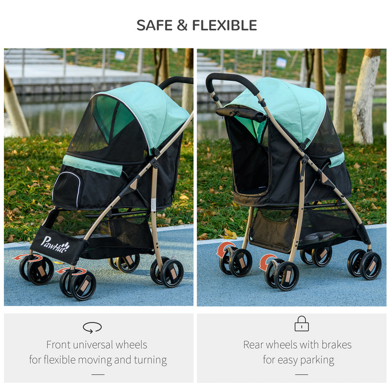 Oxfoad Pet Stroller for Small Minature Dogs with Rain Cover Green