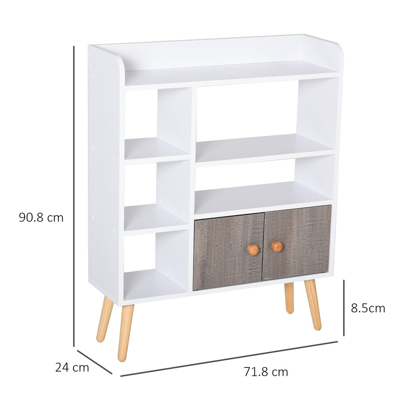 Multi-Shelf Modern Bookcase Freestanding Storage w/ Cabinet 6 Shelves Wood Legs Home Office Display Furniture Stylish White