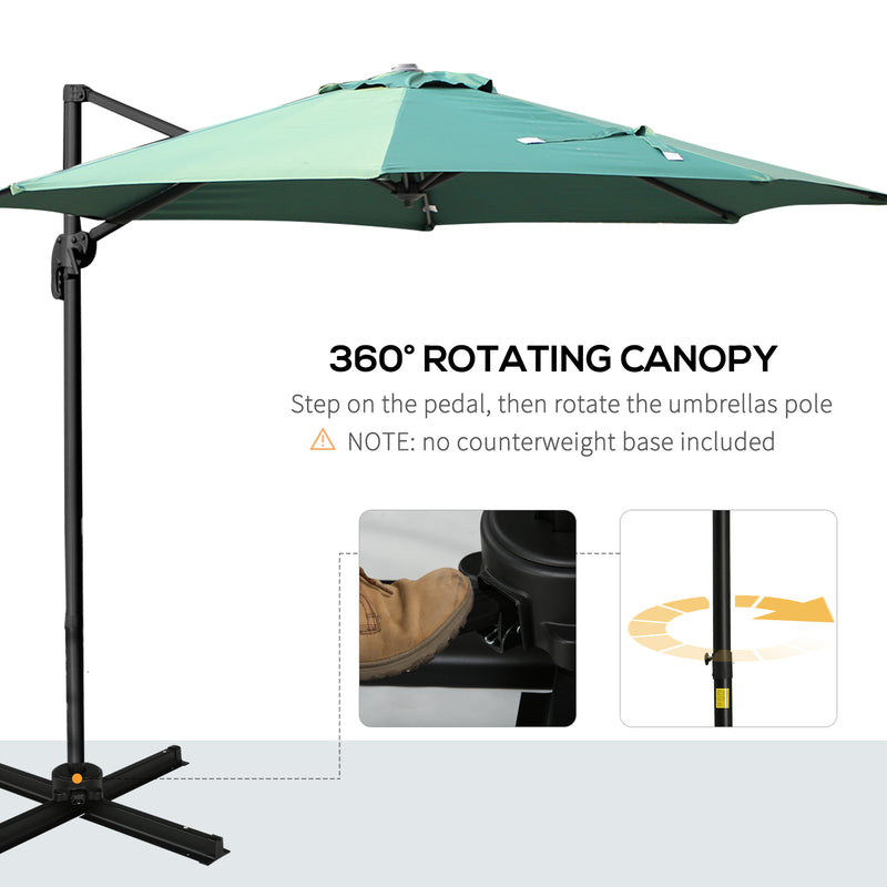 3m Patio Offset Roma Parasol Cantilever Hanging Sun Shade Canopy Shelter 360° Rotation with Cross Base - Green