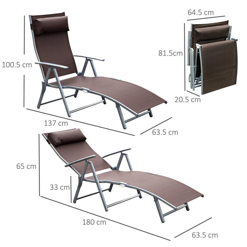 Patio Sun Lounger Garden Texteline Foldable Reclining Chair w/ Pillow Outdoor Adjustable Recliner (Brown)