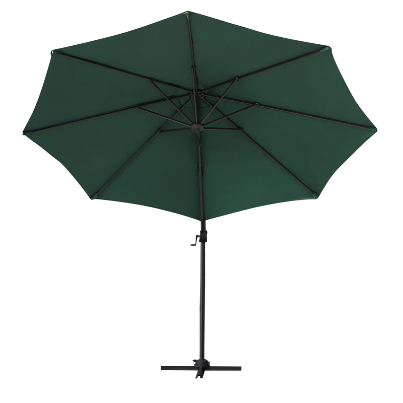 3m Patio Offset Roma Parasol Cantilever Hanging Sun Shade Canopy Shelter 360° Rotation with Cross Base - Green