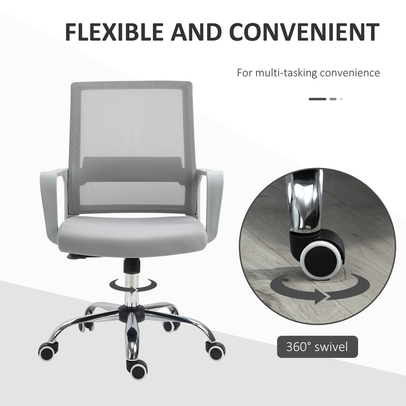 Ergonomic Office Chair Adjustable Height Breathable Mesh Desk Chair w/Armrest and 360° Swivel Castor Wheels Grey
