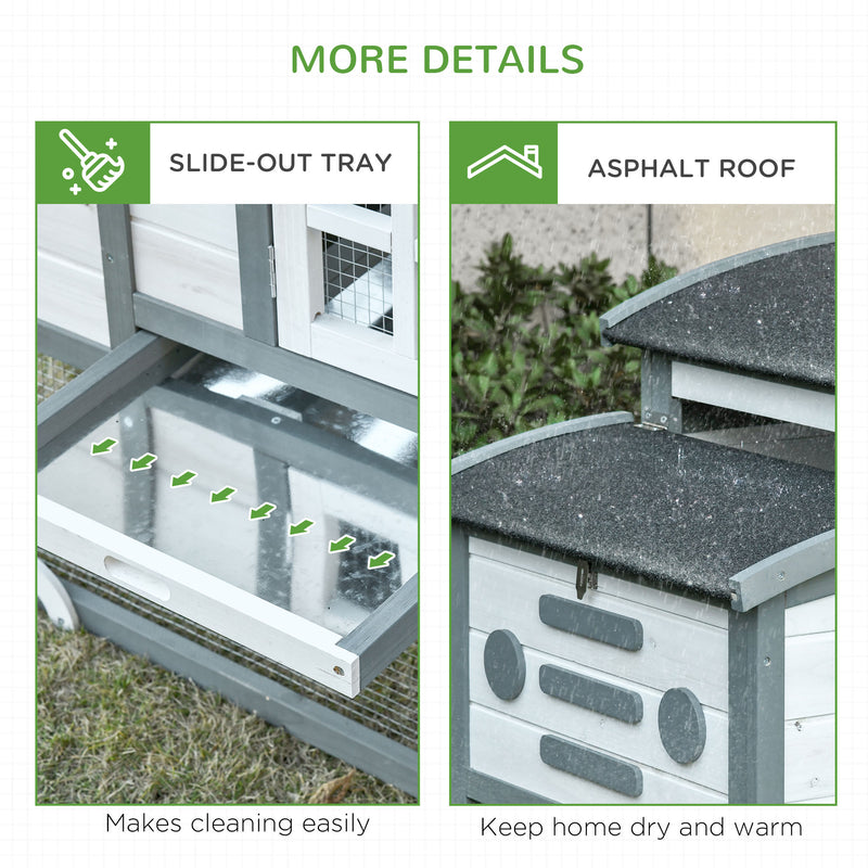 Deluxe Chicken Coop, Hen House, Wooden Poultry Cage w/ Outdoor Run, Nesting Box, Removable Tray, Openable Roof, 140 x 67 x 88.5cm