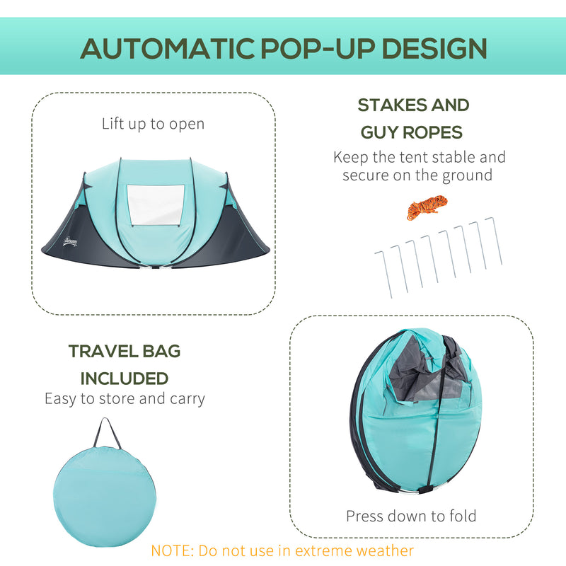 4 Person Pop Up Camping Tent with Vestibule Weatherproof Cover, Instant Backpacking Tent w/ Carry Bag for Fishing Hiking, Tiffany Blue