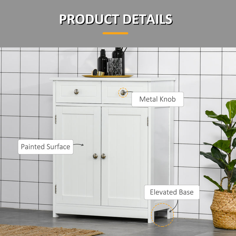 Bathroom Storage Cabinet Free-Standing Bathroom Cabinet Unit w/ 2 Drawers Cupboard Adjustable Shelf Handles Traditional Style 75x60cm White