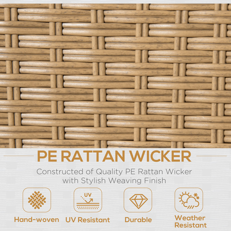 5-Seater Garden PE Rattan Sofa Set, Patio Wicker Aluminium Frame Conversation w/ Wood Grain Plastic Table, Khaki