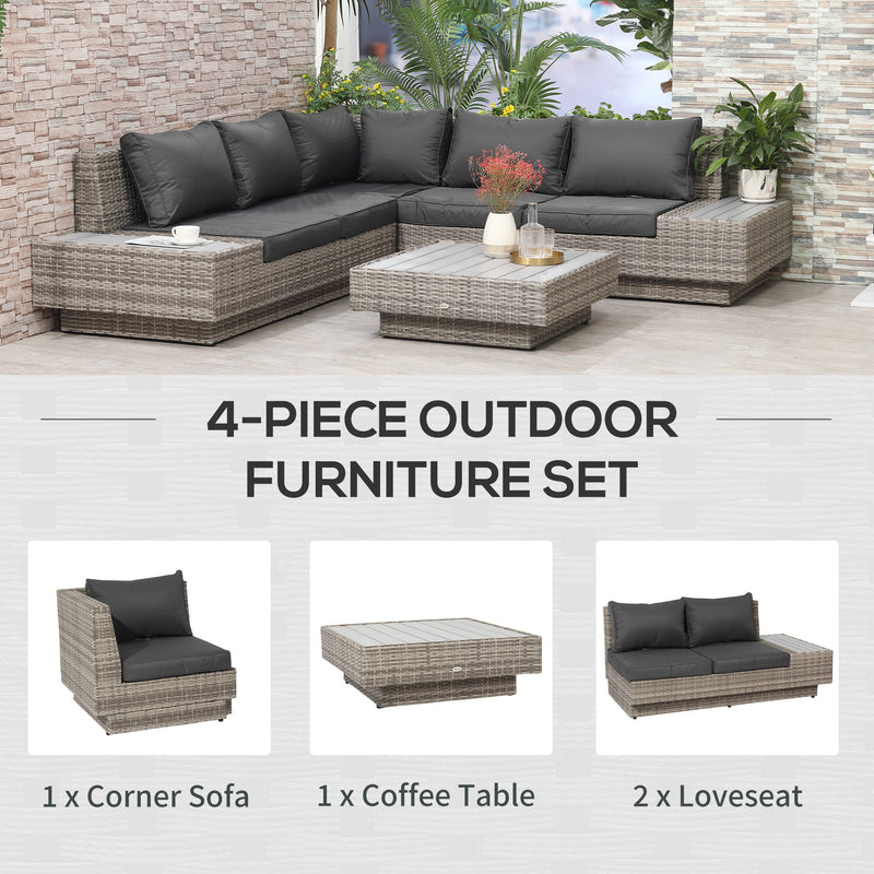 5-Seater Rattan Garden Furniture Outdoor Sectional Corner Sofa and Coffee Table Set Conservatory Wicker Weave w/ Armrest Cushions, Light Grey