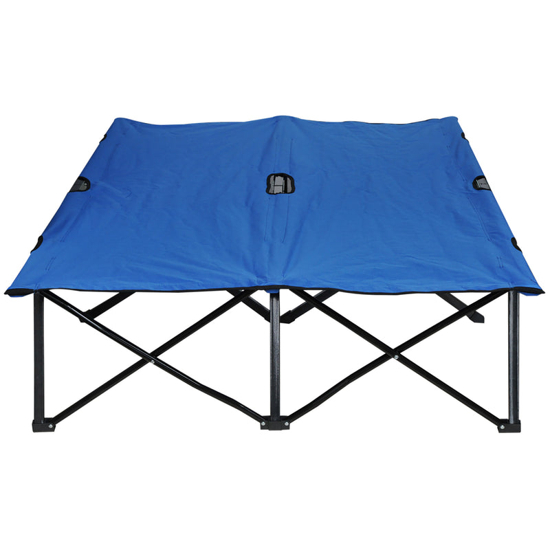 Double Camping Cot Foldable Sunbed Outdoor Patio Sleeping Bed Super Light w/ Carr Bag (Blue)