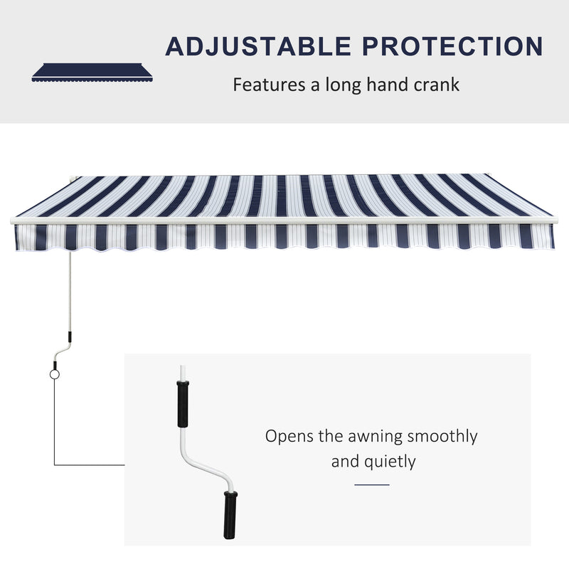 Garden Patio Manual Awning Canopy Sun Shade Shelter Retractabl Retractable Awning, 3.5x2.5 m-Blue/White