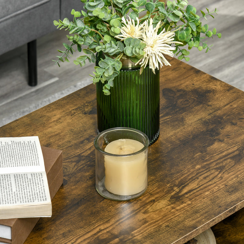 Coffee Table with Open Storage Shelves, Retro Cocktail Table with Solid Wood Legs for Living Room, Rustic Brown